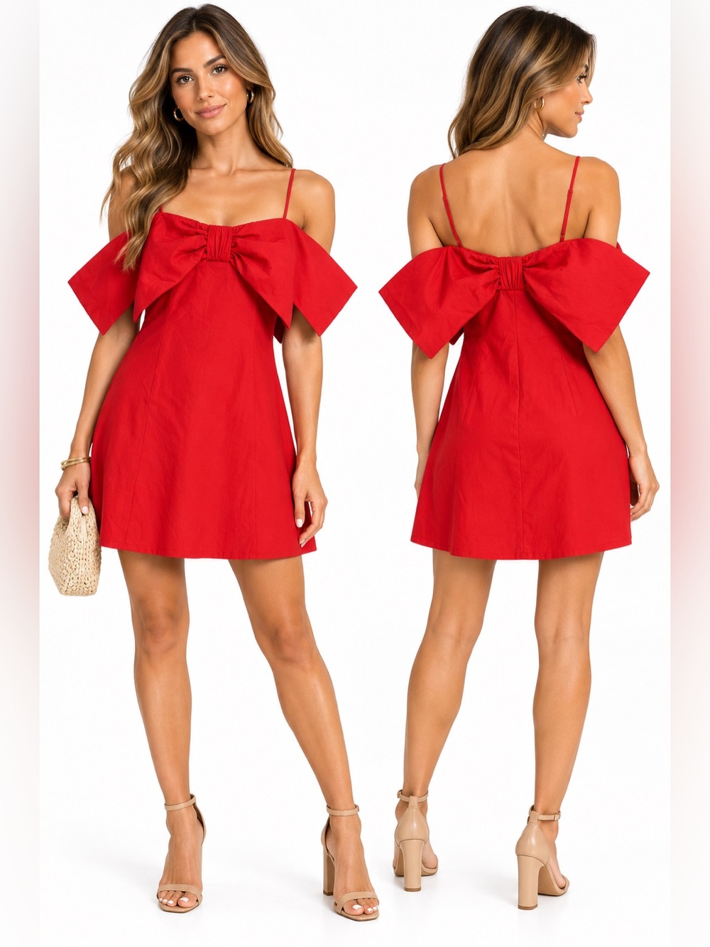 Red Bow-Front Spaghetti Strap Women’s mini dress